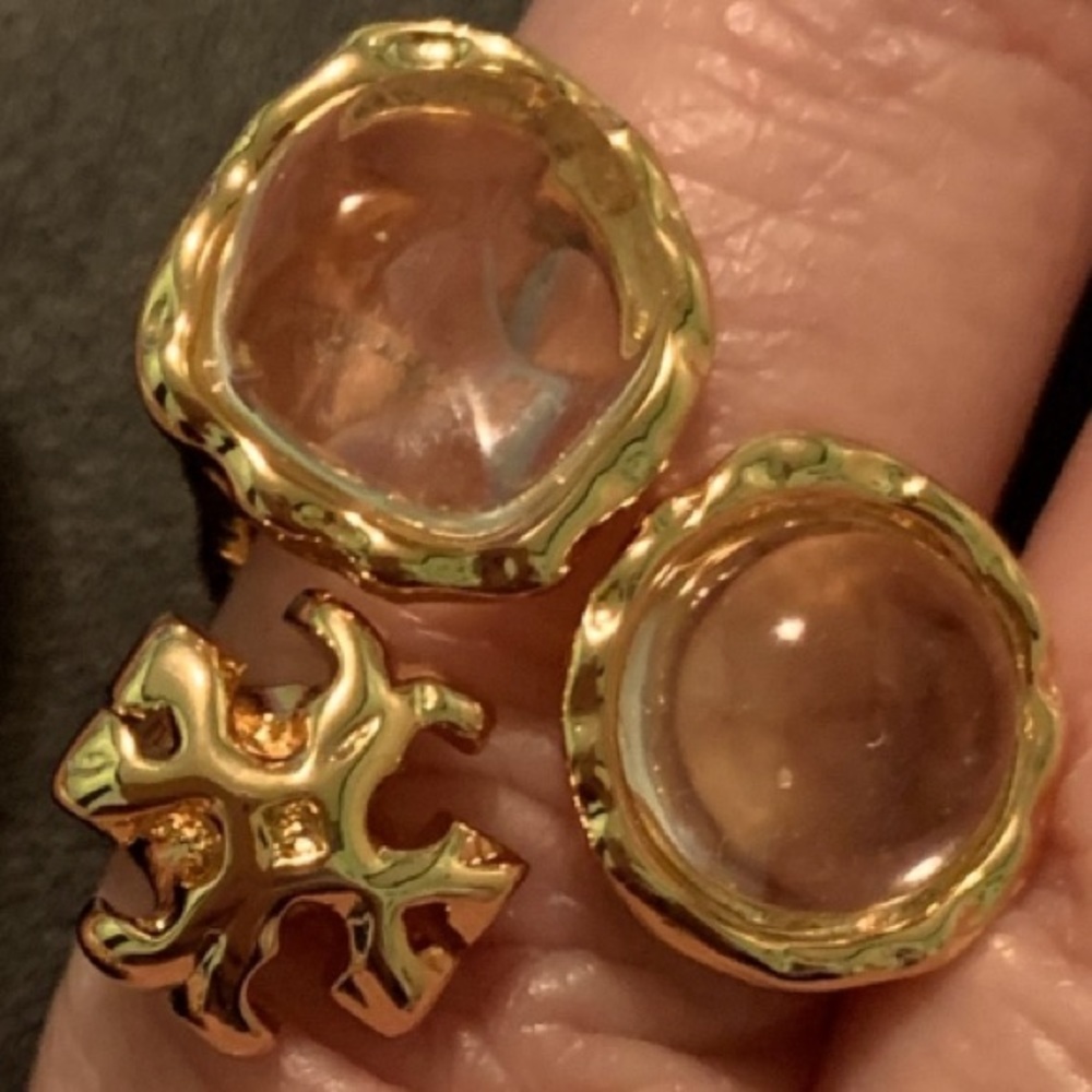 Tory Burch gold Roxanne with clear stones adjustable size Ring - Picture 3 of 8